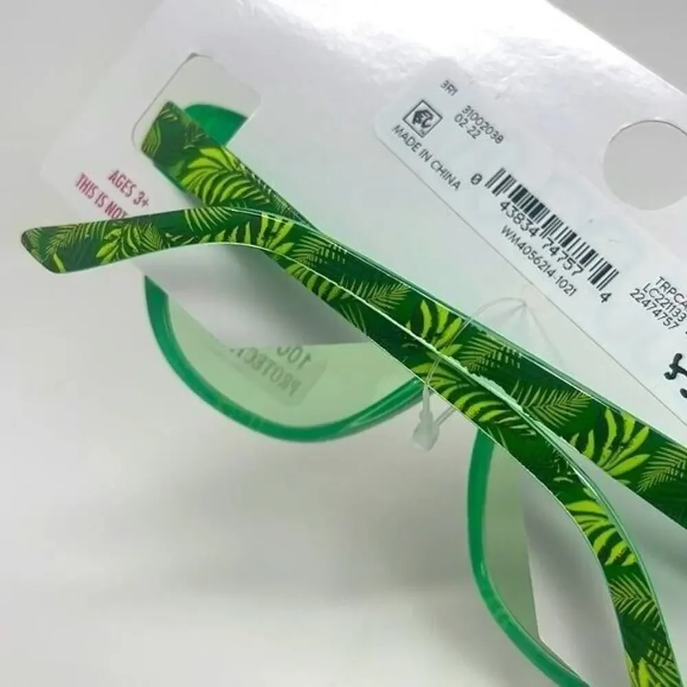 Justice Sunglasses Girls Green Lens Floral Tropical Print 100% UV Protecton NEW